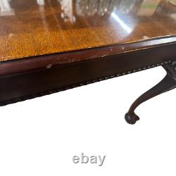 Henredon Chippendale Banded Mahogany & Burl Wood Dining Table 2 Leaves & Tags