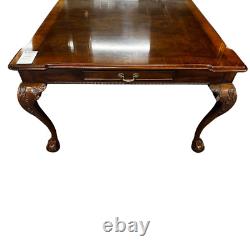 Henredon Chippendale Banded Mahogany & Burl Wood Dining Table 2 Leaves & Tags