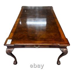 Henredon Chippendale Banded Mahogany & Burl Wood Dining Table 2 Leaves & Tags