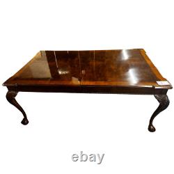 Henredon Chippendale Banded Mahogany & Burl Wood Dining Table 2 Leaves & Tags