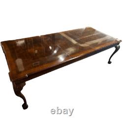 Henredon Chippendale Banded Mahogany & Burl Wood Dining Table 2 Leaves & Tags