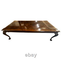 Henredon Chippendale Banded Mahogany & Burl Wood Dining Table 2 Leaves & Tags