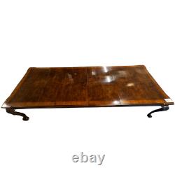 Henredon Chippendale Banded Mahogany & Burl Wood Dining Table 2 Leaves & Tags