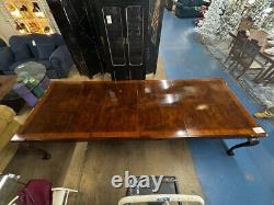 Henredon Chippendale Banded Mahogany & Burl Wood Dining Table 2 Leaves & Tags