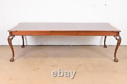 Henredon Chippendale Banded Mahogany and Burl Wood Extension Dining Table