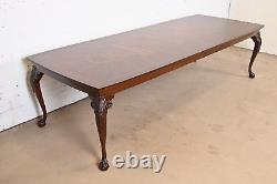 Henredon Chippendale Mahogany and Inlaid Burl Wood Extension Dining Table