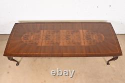 Henredon Chippendale Mahogany and Inlaid Burl Wood Extension Dining Table