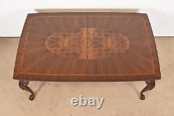 Henredon Chippendale Mahogany and Inlaid Burl Wood Extension Dining Table