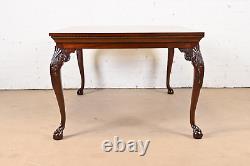 Henredon Chippendale Mahogany and Inlaid Burl Wood Extension Dining Table