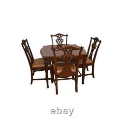 Henredon Chippendale Style Mahogany Banded Table & Four Chairs Two 22 Leaves
