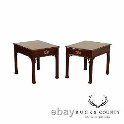 Henredon Chippendale Style Vintage Pair Mahogany One Drawer End Tables