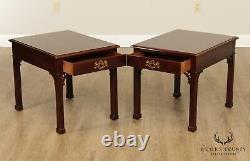 Henredon Chippendale Style Vintage Pair Mahogany One Drawer End Tables