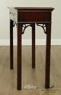 Hickory Chair Mahogany & Burlwood Chippendale Style One Drawer Console Table