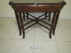 Hollywood Regency Faux Bamboo Chinoiserie Chippendale Style Coffee Table Wood