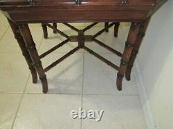 Hollywood Regency Faux Bamboo Chinoiserie Chippendale Style Coffee Table Wood