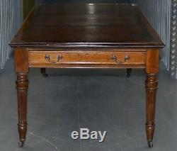 Huge Restored Victorian Refectory Library Dining Table Brown Leather Top Gillows