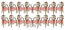 Huge Sheraton Revival Mahogany & Walnut Dining Table & 16 Hepplewhite Armchairs