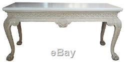 Irish Chippendale 61 Console Sofa Table Ball & Claw Scalloped Modern Chic White