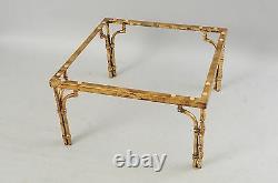 Italian Gold Gilt Iron & Glass Faux Bamboo Square Coffee Table Hollywood Regency