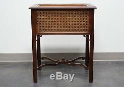KINDEL Chinese Chippendale Mahogany Caned Plant Stand