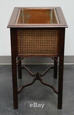 KINDEL Chinese Chippendale Mahogany Caned Plant Stand