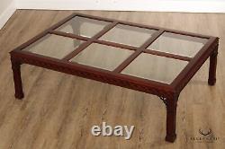 Kindel Chinese Chippendale Style Large Mahogany & Glass Coffee Table