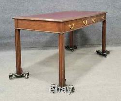 Kittinger Chippendale Style Mahogany Writing Desk with Tooled Red Leather Top