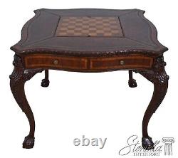 L61808EC English Chippendale Carved Mahogany Leather Top Games Table
