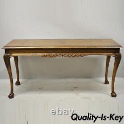Lane Chinese Chippendale Banded Mahogany Ball & Claw 53 Console Sofa Hall Table