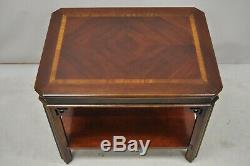 Lane Mahogany Chinese Chippendale 2 Tier Inlaid End Side Lamp Table
