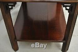 Lane Mahogany Chinese Chippendale 2 Tier Inlaid End Side Lamp Table