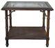Lane Mid Century Walnut 2 Tier Chinese Chippendale Bamboo Glass Caned Side Table