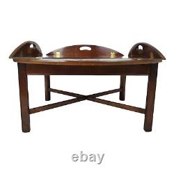 Lane Solid Cherry Butler Coffee Table Tray Top Drop Leaf Chinoiserie Chippendale
