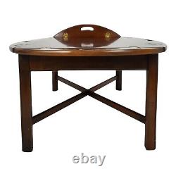 Lane Solid Cherry Butler Coffee Table Tray Top Drop Leaf Chinoiserie Chippendale