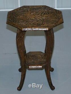 Large 1905 Liberty's London Japanese Carved Side End Lamp Wine Table Jardiniere