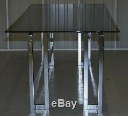 Large 8 -10 Person MID Century Modern Pieff Mandarin Chrome Glass Dining Table