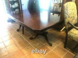 Large Antique Chippendale style Mahogany Dining Table, carved edges one leaf