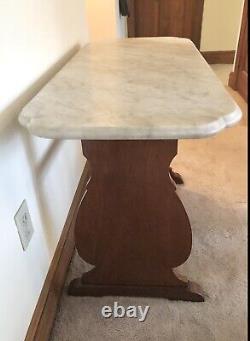 Large Antique Marble Top Mahogany Entry Way Console Table