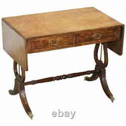 Large Extending Occasional Games Table In Burr Walnut Lion Paw Castors + Drawers