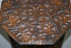 Large Hand Carved Burmese Rosewood Antique Octagonal Side End Lamp Wine Table