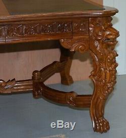 Large The Lord Raffles Lion Writing Table Desk Three Drawers Carved Wood Dining