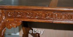 Large The Lord Raffles Lion Writing Table Desk Three Drawers Carved Wood Dining