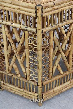 Large Vintage Brighton Pavilion Style Burnt Bamboo Fretwork Dining Table Bases