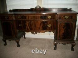 Late 1800 Antique Chippendale Mahogany 9 Piece Dining Set & 2 Server Sideboards