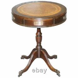 Leather Topped Three Drawer Regency Style Drum Side End Lamp Table Bronze Plaque