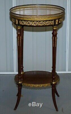 Lovely Antique French Marble Topped With Brass Gallery Rail Lamp Wine Side Table