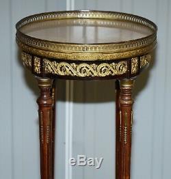 Lovely Antique French Marble Topped With Brass Gallery Rail Lamp Wine Side Table