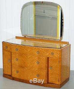 Lovely Birdseye Maple Dressing Table, Glass Top & Mirror By Tudor Rose Bros Ltd