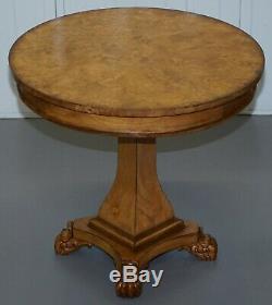 Lovely Burr Walnut Centre Occasional Table With Lion Hairy Paw Feet Lamp Side