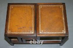 Lovely Edwardian Brown Leather Metamorphic Library Ladder Steps Coffee Table